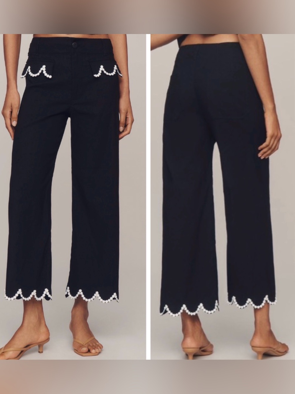 Anthropologie Maeve The Colette Scalloped Hem Crop Wide-Leg Pants, Size 25P